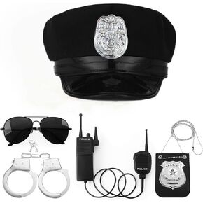 Fleursun Police Costume Accessories Adjustable Cop Hat for Men Woman Boys Police Officer Theater Dress Up Theme Party
