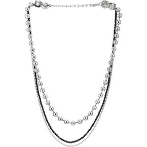 COOLSTEELANDBEYOND Bead Chain Necklace, Black Crystal Beads Statement Necklace Three-Strand, Ball Chains Waterfall