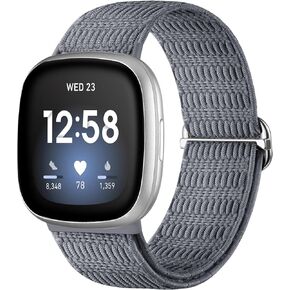 Maledan Elastic Bands Compatible with Fitbit Versa 4/Versa 3/Sense/Sense 2 Band Women Men, Breathable Sport Solo Loop Stretchy Strap Bracelet Wristband Replacement for Fitbit Sense/Versa 4 Smartwatch