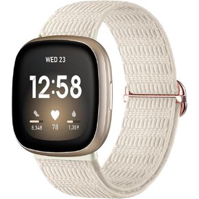 Maledan Elastic Bands Compatible with Fitbit Versa 4/Versa 3/Sense/Sense 2 Band Women Men, Breathable Sport Solo Loop Stretchy Strap Bracelet Wristband Replacement for Fitbit Sense/Versa 4 Smartwatch