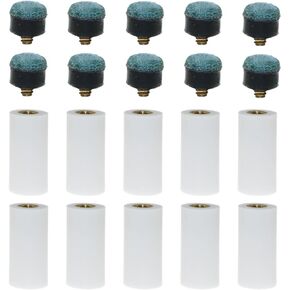 Lind Kitchen 10Sets Blue Billiard Cues Tips Replacement Screw On Pool Cue Tips Pool Stick Tips with 12mm White Pool Cue Stick Ferrules