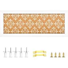 Decorative Cork Board for Walls, Bulletin Board with White Floral Print, White Framed Pin Board Vision Board for Office School Bedroom and Dorm Room with Pins, Screws(3060,1pc)