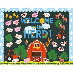 84 Pcs Farm Bulletin Board Set Welcome to The Herd Animal Bulletin Board Decorations Cow Rooster and Pig Cutouts Educational Classroom Wall Decorations in Saudi Arabia