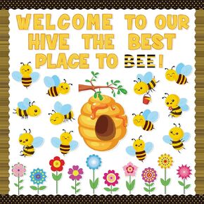 117Pcs Summer Bee Bulletin Board Classroom Decoration Welcome to Our Hive The Best Place to Bee Cutouts Name Tags Back to School Party Supplies Classroom Chalkboard Wall Door Home Decor
