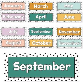 Whaline 12Pcs Months of The Year Bulletin Board Set Colorful Boho Monthly Headliners Calendar Month Headers for School Classroom Decoration