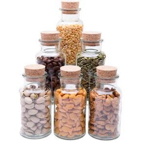 10oz // 6 Pack Apothecary Jars - Glass Jars with Cork Stopper Lids, Made in Germany, Storage for spice, teas, essential oils, bath salts, glitter, potion & spell bottle