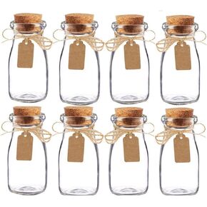 Awtlife 15pcs Vintage Glass Milk Favor Jar with Cork Lids for Wedding Party Favor（3.4oz）