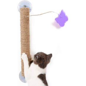 Cat Scratcher Post with Cat Toy. No Nails Required and Portable. for Wall, Window, Floor and Any Other Suction Cup Surface. Protect and Guard Furniture. Beneficial for Cat Health and Behavior.
