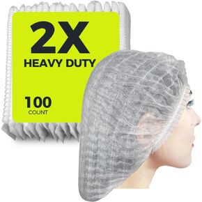 [200 Count] 2X Heavy Duty Hair Nets Food Service, 21", Disposable Bouffant Caps Hair Nets for Women Work, Cooking