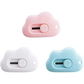 3Pcs Mini Cutter Cloud Shape Retractable Letter Opener Utility Shrink Wrap Box Opener Safety Blade with Key Chain Hole Random Color