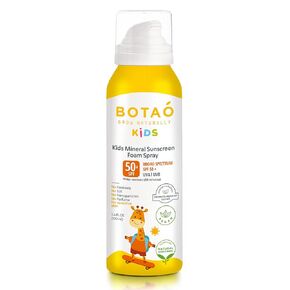 BOTAO Kid’s Mineral Sunscreen Foam Spray: SPF50 Broad Spectrum UVA UVB, Children or Kid’s Sunburn Protection, Zinc Oxide, 3.4 Oz (2-Pack)