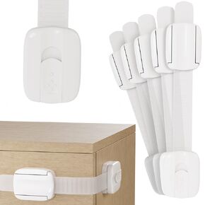 PUREVACY 6 Pack Child Safety Strap Locks. Child Locks for Cabinets No Drilling. Sticky Child Safety Drawer Locks Baby Proofing. Refrigerator Strap Lock for Kitchen
