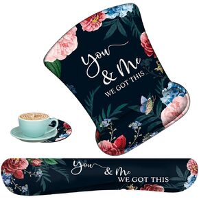 Large Gaming Mouse Pad, Keyboard Wrist Rest + Mouse Wrist Pad + Coaster + Mini Hook Desk Pad Set, Memory Foam, Non-Slip Base. Suitable for Office and Home - Sunflower Inspirational Quote