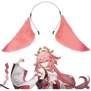 آذان جينشين إمباكت ياي ميكو، آذان أغطية رأس أرنب الثعلب الحيواني، دعائم إكسسوارات تأثير جينشين، عصابة رأس لوليتا أرنب الأذن لحفلات الهالوين ياي ميكو in Kuwait