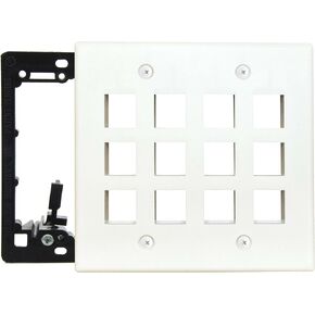 Keystone Wall Plate, 2 Gang Keystone Wall Plate, 12 Port Keystone Jack Wall Plate, Supports Keystone Jack or Modular Inserts, In Wall Patch Panel, w/Mounting Bracket - White