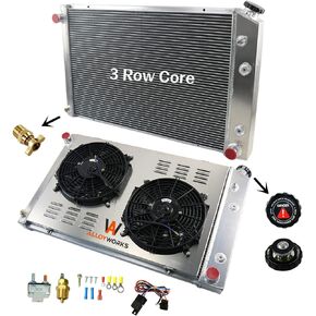 ALLOYWORKS CU716 Radiator & 2X12'' Fan Shroud & Relay Kit for 1973-1991 Chevy C/K 10 20 30 Series GMC Trucks Pickup Blazer Suburban Jimmy Radiators, Multiple V8 Models(3 Row, Full Aluminum, AT/MT)