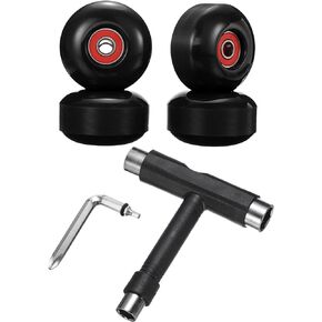 PATIKIL 52mm 95A Skateboard Wheels with Red Bearings, 4 Pack Street Wheels with Skate Tool for Skateboards Tricks Cruiser Wheel Replacement, Black