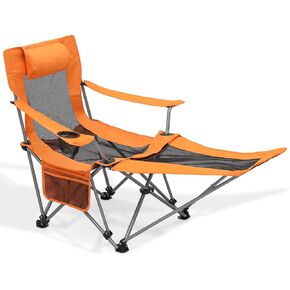 MoNiBloom Portable Folding Reclining Camping Chair with Foot Rest for Adults Outdoor Beach Hiking Fishing Lounge Recliner Mesh Camp Chair with Headrest Footrest Cup Holder Side Pocket (Black)