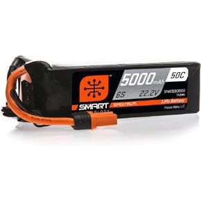 Spektrum Smart RC LiPo Battery Pack: 5000mAh 6S 22.2V 50C, IC5 Connectors (EC5 Compatible), SPMX50006S50, Black