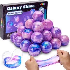 JOYIN Slime Party Favors، 24 حزمة من الألوان المختلطة من Galaxy Slime Ball Party Favors - قابلة للتمدد، غير لزجة، خالية من الفوضى، تخفيف التوتر، وآمنة للفتيات والفتيان - مكافأة الفصل الدراسي، لوازم الحفلات