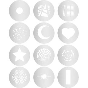 Alluneitter 12pcs/Set Round GOBO Kit,2.3" Metal Plate with Hollow Patterns for Optical Conical Snoot to Create Different Lighting Effects