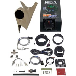 GlowShift 3in1 Diesel Gauge Package Compatible with Ford Super Duty F-250 F-350 7.3L Power Stroke 1999-2002 - 60mm Black Analog 60 PSI Boost w/Digital EGT & Temp Readings - Tan Single Pillar Pod
