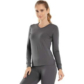 Subuteay Womens Thermal Top Fleece Lined V Neck Shirt Base Layer Undershirt Long Sleeve Soft Lightweight Dark Gray S
