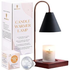 سخان الشموع - مصباح شمعة أنيق مع مفتاح خافت ومصباح إضاءة - سخان شمع الشمع لـ 3 شموع فتيل وجرار شموع - وصل سخان الشمع - حامل شموع من الذهب الوردي مع قاعدة خشبية خفيفة (عبوة واحدة) in Kuwait