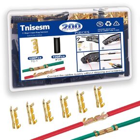 Tnisesm 200Pcs U Shape Copper Ring Terminals,Open Barrel Crimp Terminals with Heat shrinkable Tube, Butt Connector ​for Electricity Automotive