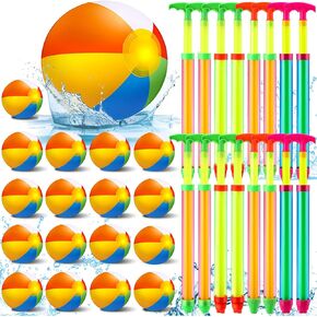Tanlade 36 Pcs Beach Pool Party Favors Water Guns Bulk 4.72/6/12 Inches Inflatable Rainbow Beach Balls Water Squirters for Kids Summer Theme Party Favor Pool Toys(12)
