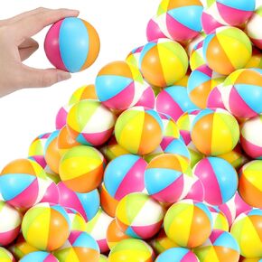 Jexine 100PCS Mini Beach Stress Balls Bulk 2.5" Rainbow Beach Squeeze Balls Mini Pool Balls Beach Stress Relief Toys for Girl Boy Birthday Beach Summer Hawaiian Water Games Party Favor (Intense Color)