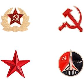 4PCs Communist Enamel Pin Sickle Hammer Star Brooch Button Badge Lapel Pin Set Vintage Creative Soviet Union Russia Brooch Gifts Clothes Party Backpack Decor Accessories