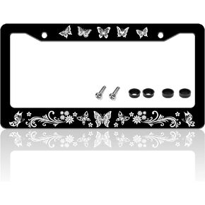 Beautiful Butterfly License Plate Frame Funny Floral for Front and Rear Car Tags Stainless Steel License Plate Holder Car Decoration with Screws 6.3 X 12.2 in