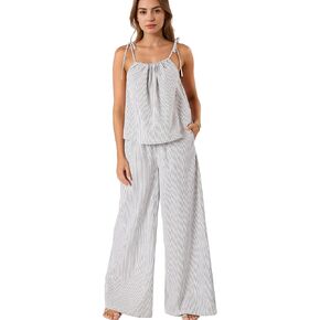 Hixiaohe Pajama Sets for Women 2 Piece Lounge Set Striped Sleeveless Tops Wide Leg Pants Matching Sets Womens Summer Outfits
