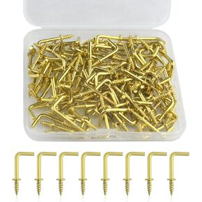 100PCS 24MM Gold Copper Plated Right-Angle Hooks Self-Tapping Screw Hook L Shape Hooks Screw-in Square Bend Hooks