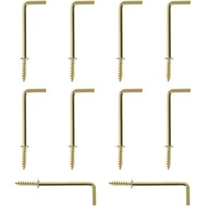 MroMax 1-1/2" 20Pcs Gold Screw in Hooks L Shape Hooks Carbon Steel 1 Shape Right Angle Hooks Brass Plated 7 Shape Screw Hooks Self-Tapping Screw Hook for Home Workplace Office