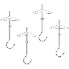 HARSKIYER 4pcs 4'' / 100mm Swag Hooks for Ceiling Hanging, Plasterboard Wall Anchors Ceiling Anchor Hooks Toggle Hooks Heavy Duty Drywall Ceiling Hooks for Hanging Plants Chandeliers Wind Chimes
