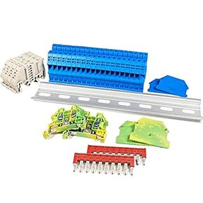ICI Dinkle DIN Rail Terminal Block Kit #1 Blue 20 DK2.5N-BL 12 AWG Gauge 20A 600V Ground DK2.5N-PE Jumper DSS2.5N-10P End Covers End Brackets