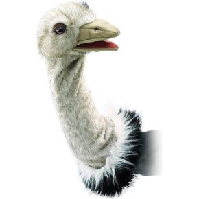 Folkmanis Ostrich Stage Puppet, Gray, White, Black, 1 ea