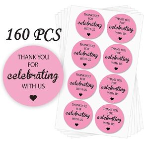 Graduation Stickers,Thank You for Celebrating with Us Stickers,Pink Princess Celebrating Label Stickers for Baby Bridal Wedding Shower,Anniversary Celebration,Graduation,Holiday Party,2 inch 160-Pack