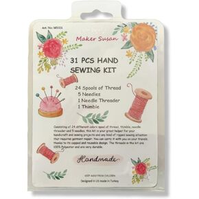 Maker Susan 24 Color Handy Polyester Sewing Threads Kit 25m/27yds Each with 5 Sewing Needles, Thimble, Needle Threader for Travel Family Everyday or Emergency and DIY