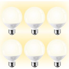 لمبة TORCHSTAR G25 LED للحمام أو المرآة، 40 وات تعادل 6 وات، مصابيح إضاءة LED كروية 450 لومن قابلة للتعتيم، ضوء نهاري 5000 كلفن، قاعدة E26، قائمة UL ونجمة الطاقة، حزمة من 6