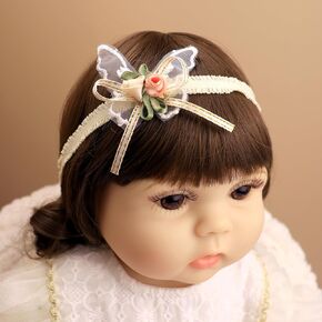Bethynas White Baptism Christening Headband for Baby Girls Lace Flower Elastic Toddler Headband Butterfly Floral Wedding Hair Accessories for Newborn Infant Girls (Style 5- big butterfly)