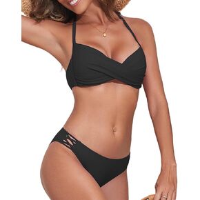 BYINDED Bikini Women's Sexy Two Piece Hollow Out Bottom Bathing Suits V Neck Swimsuits