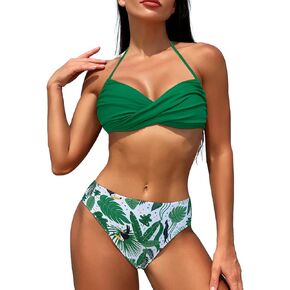 Women's Bikini Swimsuit High Waisted Floral Adjustable Straps Two Piece Bathing Suit