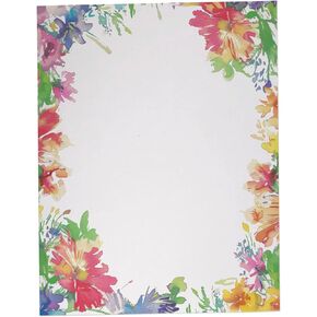Watercolor Floral Border Stationary Paper - 60 Sheets Pretty Letter Paper for Inkjet/Laser Printers
