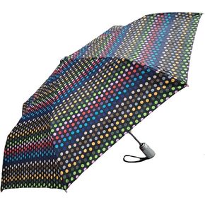 totes Sunguard Automatic Open Close Umbrella W/Neverwet & Sun Protection Black/Black Dot - 8411