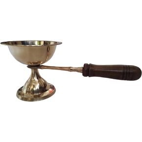 Brass Aarti Diya with Wooden Handle Brass Camphor Dhoop Arti Wooden Handle Puja Arti (130 Gram Length=8 inch)