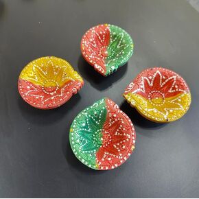 6 Pcs Diya Set of Clay/Terracotta Handmade Diya for Diwali/Deepawali Gift/Decorations/Natural Earthen Oil Lamp/Traditional Diyas for Pooja with Cotton Wicks Batti