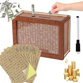 Generic صندوق نقود خشبي مع هدف نقود وأرقام، صندوق توفير نقود قابل لإعادة الاستخدام مع العد التنازلي، بنك عملات خشبي على الطراز القديم للأولاد والبنات، 10000 دولار in Kuwait
